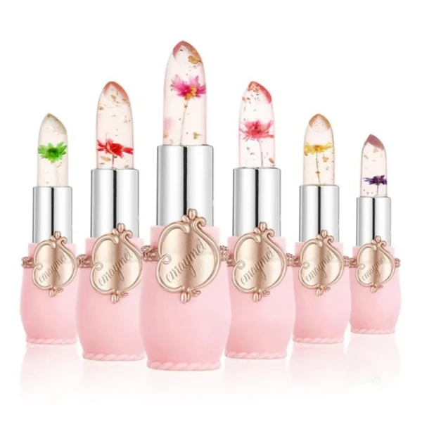 Coffret de 6 rouges à lèvres effet gelée florale.