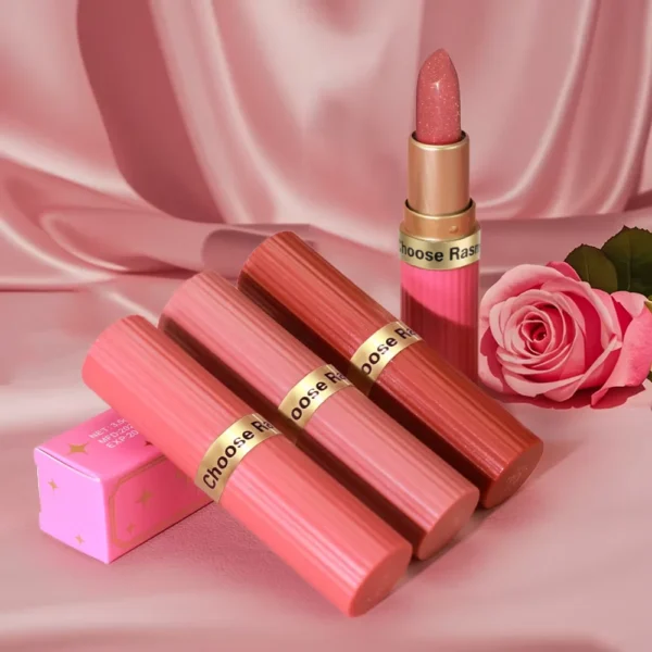 Rouge à lèvres rose nacré à paillettes veloutées métallisé