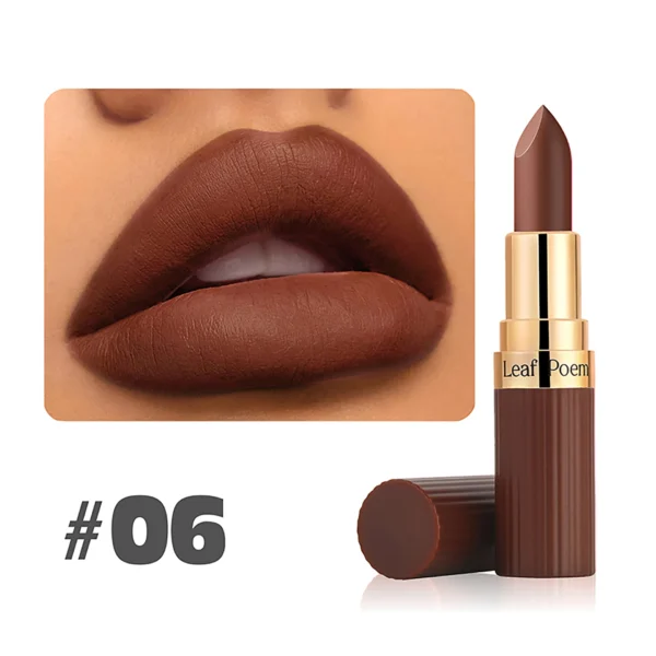Rouge à lèvres mat 6 couleurs, gloss velours brun foncé