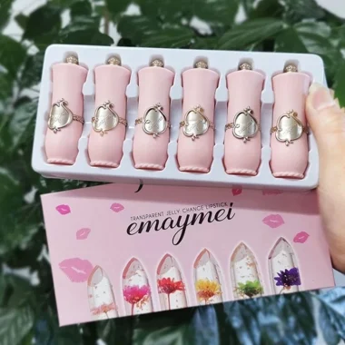 Coffret de 6 rouges à lèvres effet gelée florale.