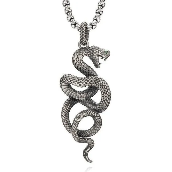 Collier rétro spirituel serpent en pierre verte