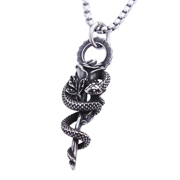 Collier pendentif serpent punk en acier