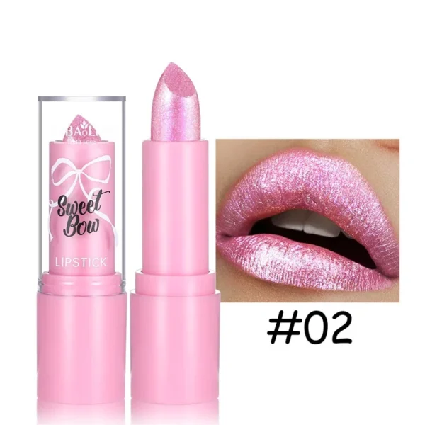 Rouge à lèvres rose luxueux à paillettes