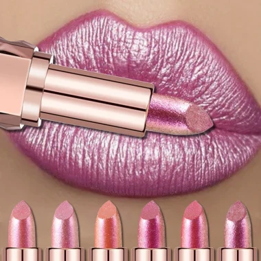 Rouge à lèvres rose luxueux à paillettes