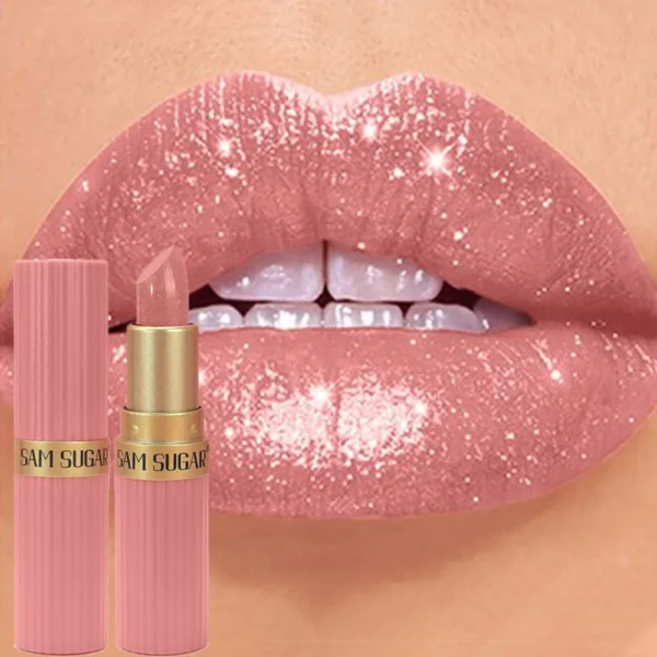 Rouge à lèvres rose nude luxueux à paillettes