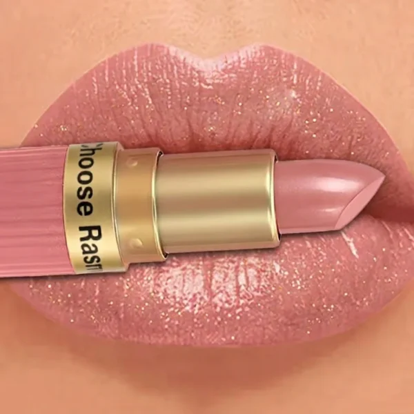 Rouge à lèvres rose nacré à paillettes veloutées métallisé