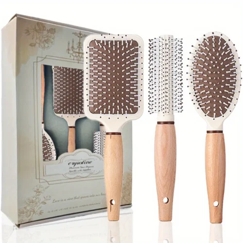 Brosse à cheveux avec manche en bois