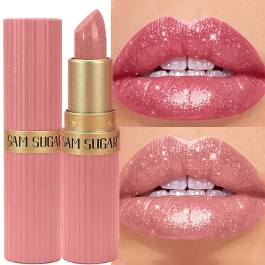 Rouge à lèvres pailleté métallisé rose velours