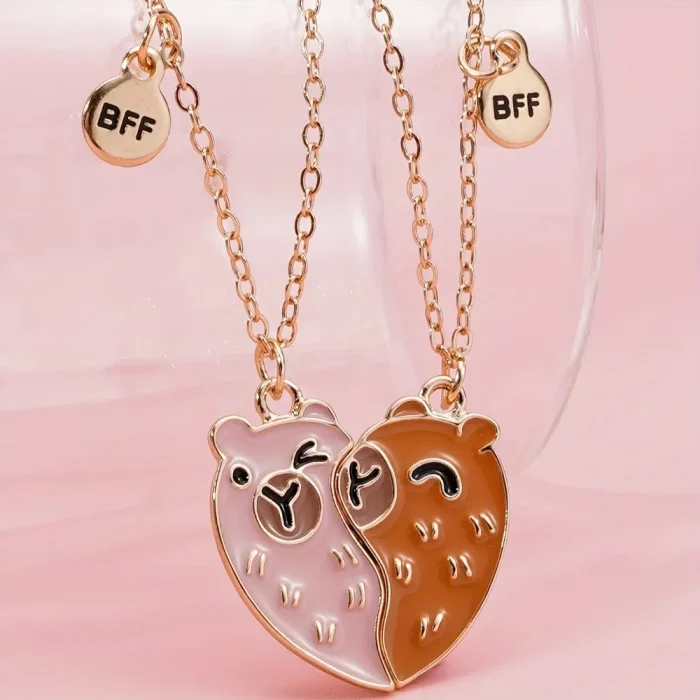 Collier d'amitié bicolore en forme de cœur