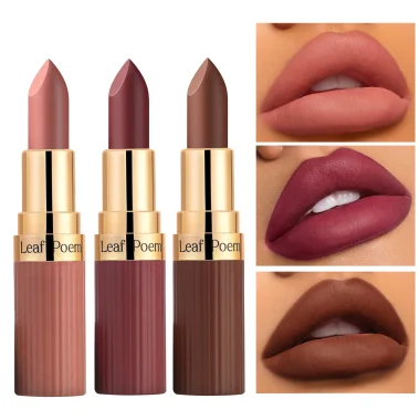 Rouge à lèvres mat 6 couleurs, gloss velours brun foncé