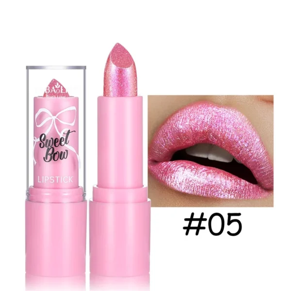 Rouge à lèvres rose luxueux à paillettes