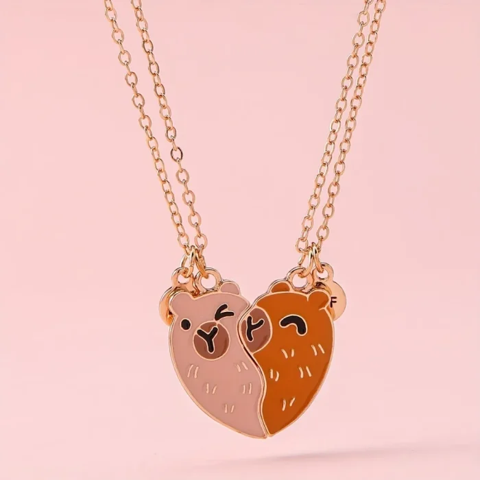 Collier d'amitié bicolore en forme de cœur