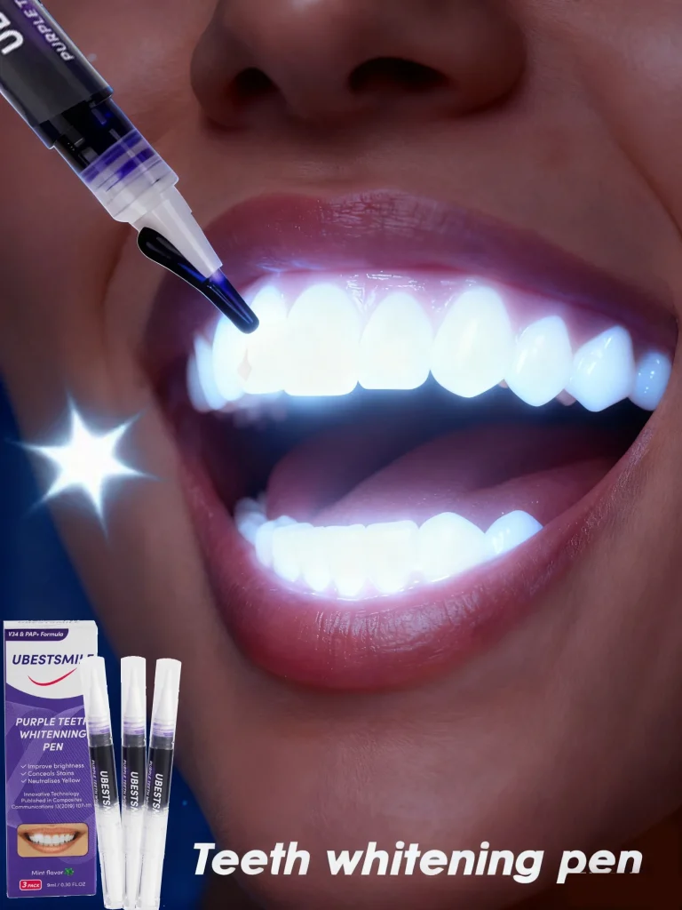 Stylo blanchissant instantané violet pour les dents.