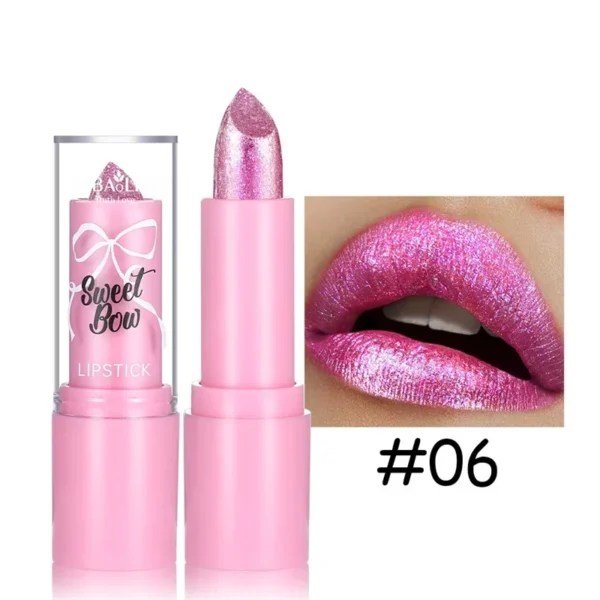 Rouge à lèvres rose luxueux à paillettes