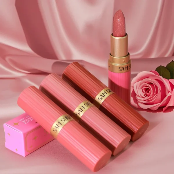 Rouge à lèvres pailleté métallisé rose velours