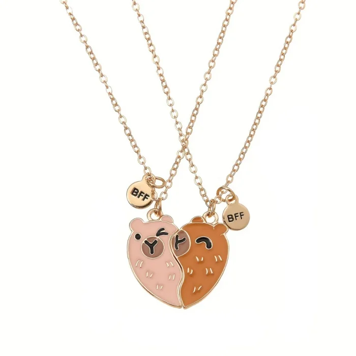 Collier d'amitié bicolore en forme de cœur
