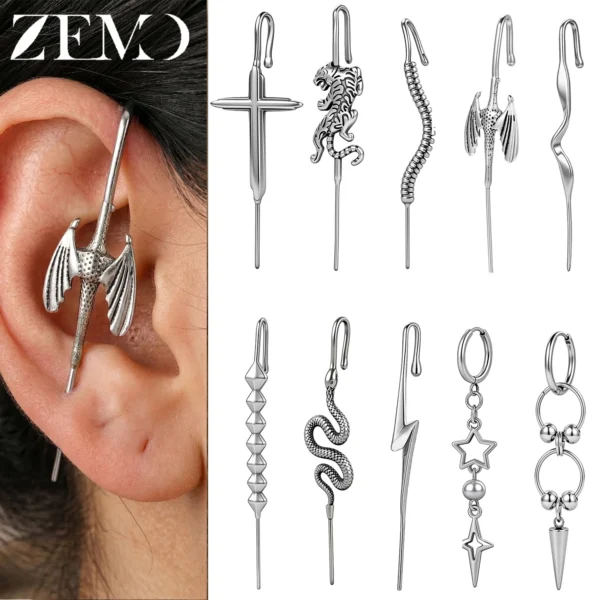 Boucles d'oreilles ZEMO à crochet (1 pièce) en acier