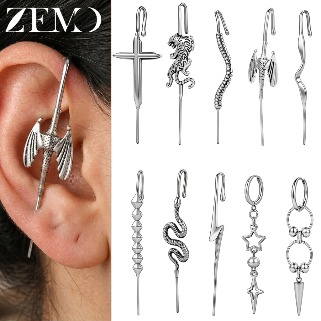 Boucles d'oreilles ZEMO à crochet (1 pièce) en acier