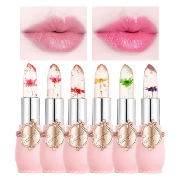 Coffret de 6 rouges à lèvres effet gelée florale.