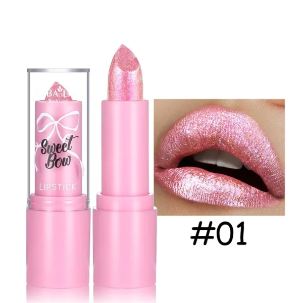 Rouge à lèvres rose luxueux à paillettes