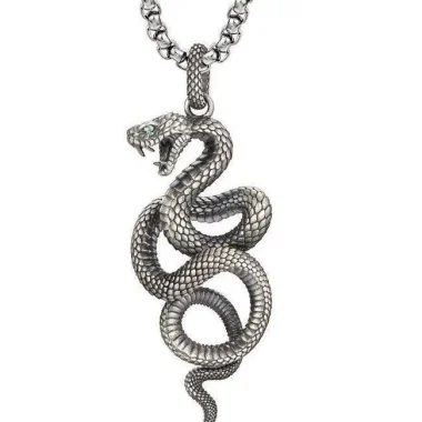 Collier rétro spirituel serpent en pierre verte