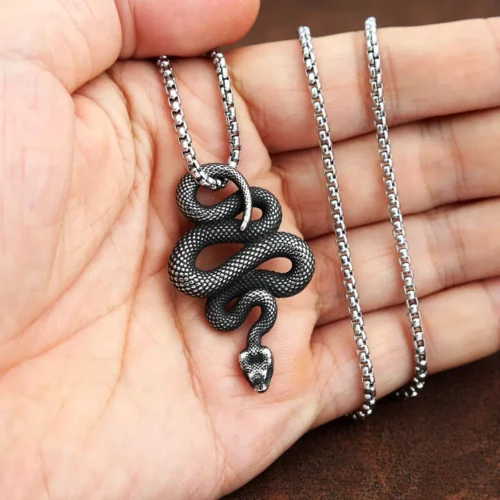 Collier pendentif serpent vintage pour homme