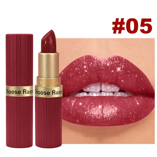 Rouge à lèvres rose nacré à paillettes veloutées métallisé
