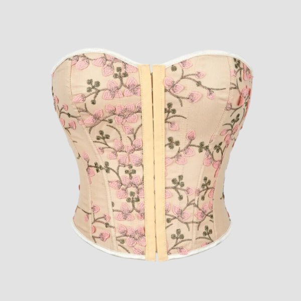 Top Corset Bustier Beige à Fleurs