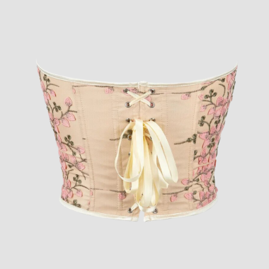 Top Corset Bustier Beige à Fleurs