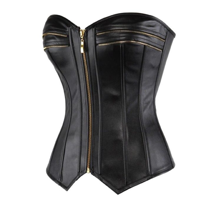 Corset Femme Simili Cuir Noir