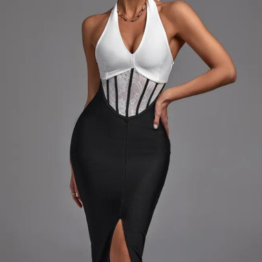 Robe Corset <br> Dentelle Noir et blanc