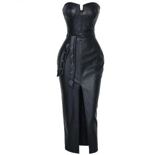 une-robe-corset-en-cuir.jpg Robe Corset <br> Longue cuir