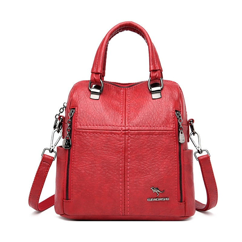 Sac à dos rouge en simili cuir avec grain femme – Image 2