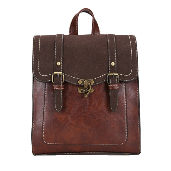 Sac à dos vintage femme en cuir simili marron foncé avec boucle