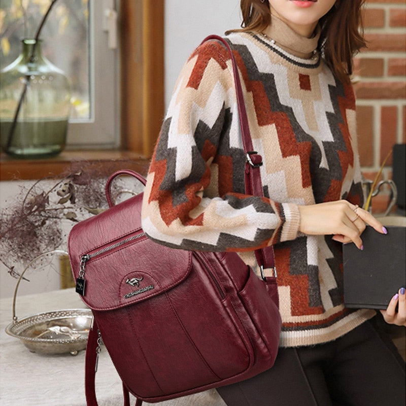 Sac à dos simili cuir vintage en peau de mouton