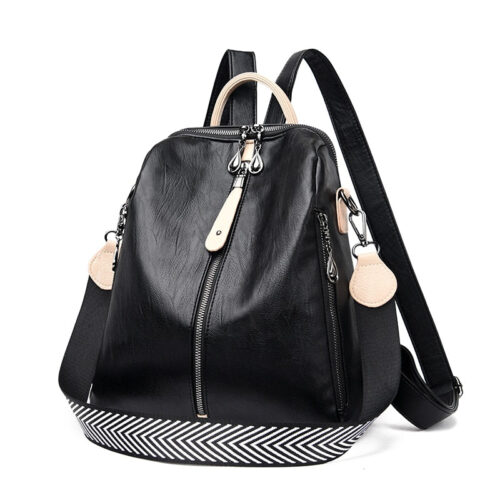 H30aff30ea6da4c7caf0a2c4b6edbc455wjpg Sac à dos simili cuir femme noir avec poignée blanche