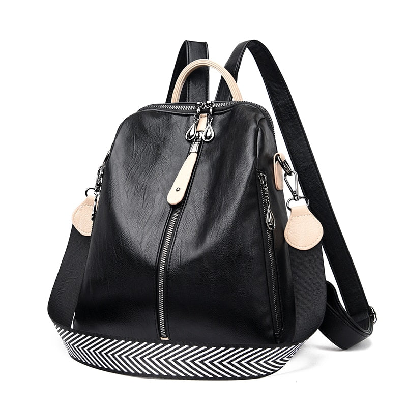 Sac à dos simili cuir femme noir avec poignée blanche