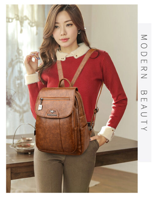 Sac à dos simili cuir marron pour femme