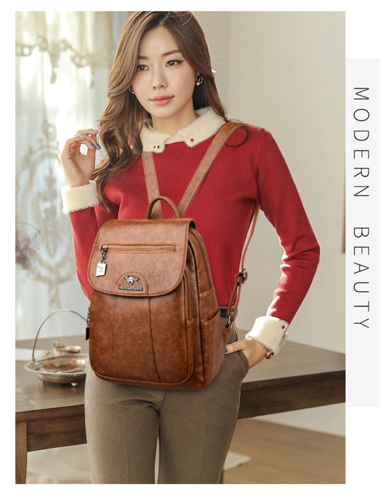 Sac à dos simili cuir marron pour femme