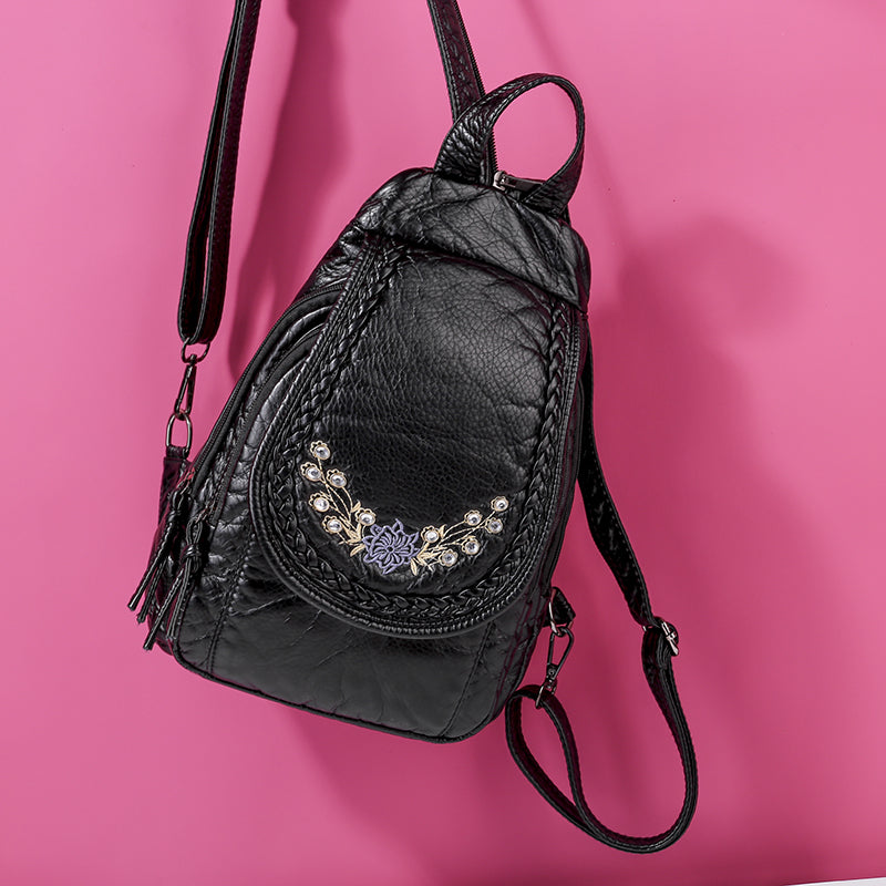 Sac à dos en cuir simili souple noir avec motif