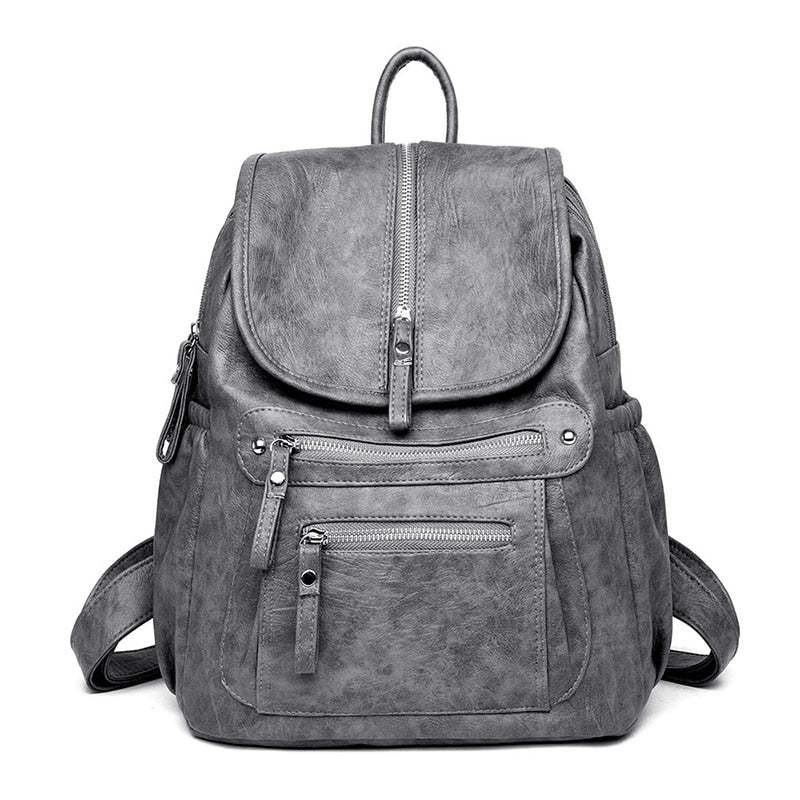 Sac à dos femme simili cuir gris – Image 2