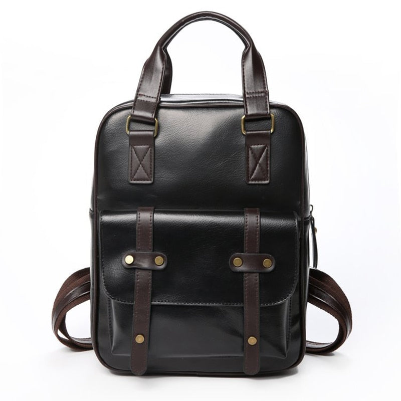 Sac à dos simili cuir noir étudiant aspect sacoche – Image 2