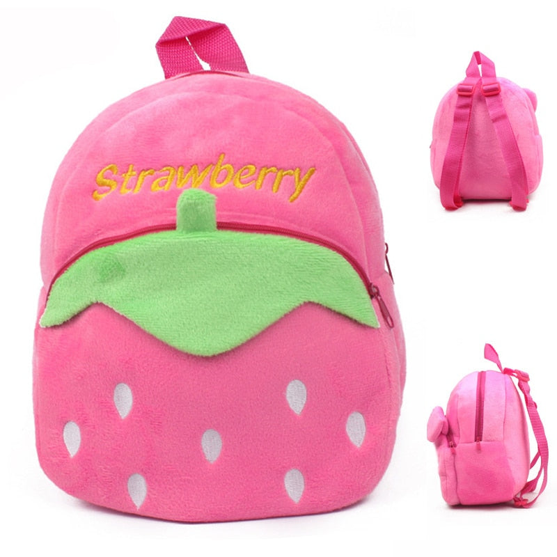 Sac à dos peluche fraise rose