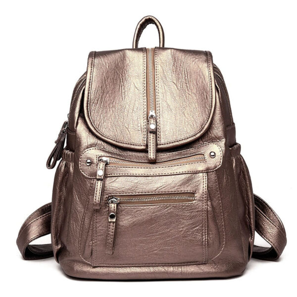 Sac à dos femme simili cuir double fermeture argenté
