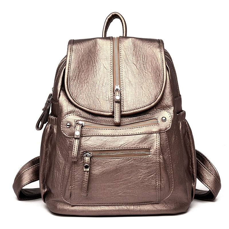 Sac à dos femme simili cuir double fermeture argenté – Image 2