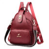 Sac à dos en similicuir rouge femme multiples poches
