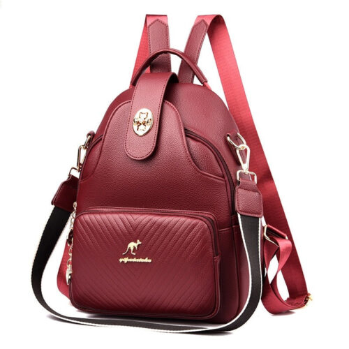 H73ed70015a98404c9ef3ffb7f39574b1q_bfadb238-e70a-4121-8987-3ad7acb10512jpg Sac à dos en similicuir rouge femme multiples poches
