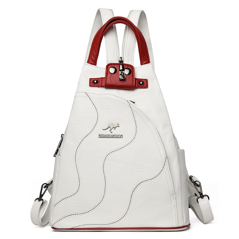 Sac à dos pour femme simili cuir PU blanc – Image 2