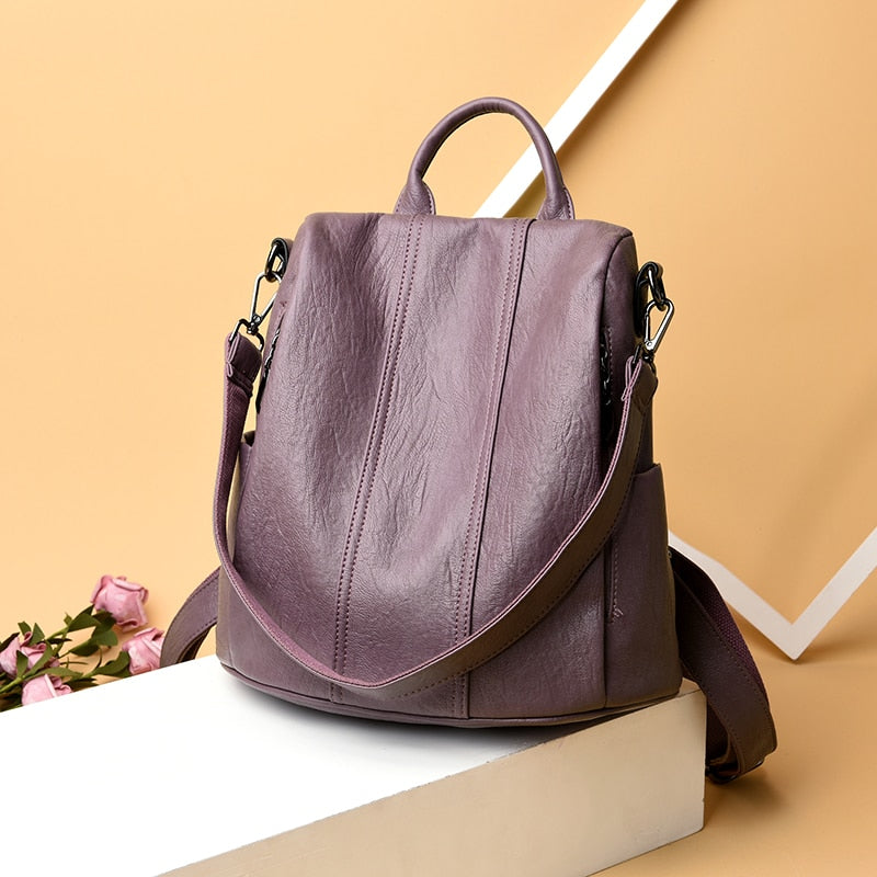 Sac à dos en simili cuir à effet lavande