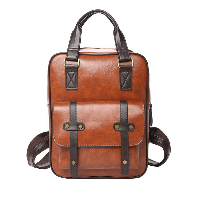 Sac à dos simili cuir marron clair aspect cartable – Image 2